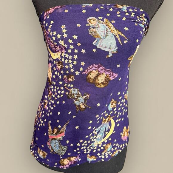 Semi Sheer Cherub Angel Cupid Stars Scarf Celestial Whimsygoth Vintage - Picture 1 of 3